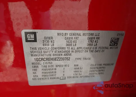 2014 Chevrolet Silverado 1500 1Lt from USA, damaged, VIN 1GCRCREH9EZ239762